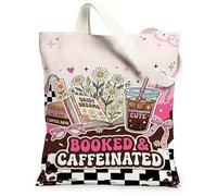 Borsa tote in tela con crisantemo per donne, retrò giocoso bicchieri da caffè primavera pesca lavabile riutilizzabile borse della spesa idee per, Pesca, 13x15 Inch