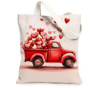 Borsa tote in tela con cuori romantici, a tema amore, leggera, lavabile, borsa per la spesa per San Valentino, viaggi all'aperto, spiaggia, 33 x 38 cm