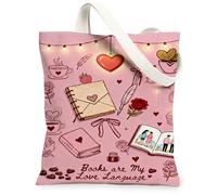 Borsa tote in tela con cuori romantici, design floreale vintage, leggera, lavabile, perfetta per San Valentino, Reu, Pesca, 13x15 Inch