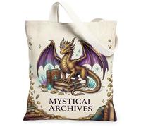 Borsa tote in tela con drago, da donna, fantasiosi, libri fantasiosi, gemme N/a oro, lavabile, riutilizzabile, per shopping, brunch, parco, biblioteca, gite di un giorno, 33 x 38 cm