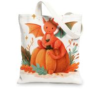 Borsa tote in tela con drago, design carino fantasia, borse della spesa riutilizzabili, leggere e lavabili con tracolla in tela per palestra, Arancione, 13x15 Inch