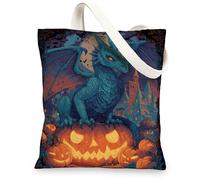 Borsa tote in tela con drago, design fantasy drago zucca, borse della spesa riutilizzabili, gotico, leggero, lavabile, tracolla in tela per viaggi, 33 x 38 cm
