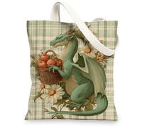 Borsa tote in tela con drago, riutilizzabile, motivo floreale, vintage, leggera, lavabile, borsa a tracolla per viaggi all'aperto, picnic, 33 x 38 cm