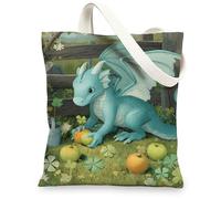 Borsa tote in tela con drago, simpatica arte fantasy, riutilizzabile, leggera e lavabile, con tracolla per palestra, viaggi, spiaggia, picnic, 33 x 38 cm