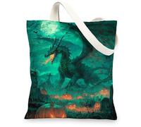 Borsa tote in tela con drago, stampa di creature fantasy, borse della spesa riutilizzabili, stile gotico, mistico, leggero, lavabile, borsa in tela per shopping, viaggi, attività all'aperto, 33 x 38
