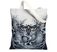 Borsa tote in tela con falena gotica cimitero testa di falco della morte