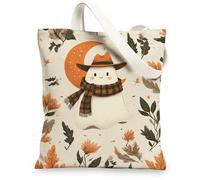 Borsa tote in tela con fantasma, motivo fantasma, borse per la spesa riutilizzabili, con foglie autunnali, leggere, lavabili, in tela, per shopping, viaggi, spiaggia, 33 x 38 cm