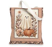 Borsa tote in tela con fantasma vintage, motivo carino zucca, borse della spesa riutilizzabili, leggere e lavabili, con tracolla per palestra, viaggi, spiaggia, picnic, 33 x 38 cm