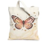Borsa tote in tela con farfalle, da donna, con crisantemo primaverile e floreale, pesca primaverile, lavabile, riutilizzabile, idea per familiari, amici, colleghi, lettura di amori, 33 x 38 cm