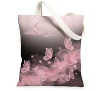 Borsa tote in tela con farfalle, fantasiosa romantica luna nuvole primavera pesca lavabile riutilizzabile piccola borsa tote idee per shopping, viaggi, ufficio, biblioteca, casual, 33 x 38 cm