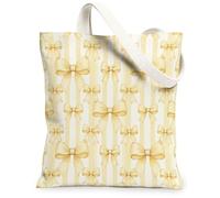 Borsa tote in tela con fiocco per le donne, elegante chic strisce nastro giallo primavera lavabile riutilizzabile piccole borse tote per lo shopping bru, Giallo, 13x15 Inch