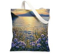 Borsa tote in tela con fiordaliso primaverile per lo shopping, 33 x 38 cm, con fiori scenici di mare e montagna, borsa della spesa riutilizzabile per donne, motivo floreale da viaggio, decorazione