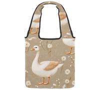 Borsa tote in tela con fiori bianchi e oca e camomilla, da donna, taglia media, riutilizzabile, lavabile ed ecologica, Multicolore 01, 14.1x14.9in/36x38cm