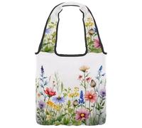 Borsa tote in tela con fiori di camomilla bianca acquerello, da donna, misura media, riutilizzabile, lavabile ed ecologica, Multicolore 09, 14.1x14.9in/36x38cm