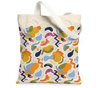 Borsa tote in tela con forme astratte da donna, moderne e minimaliste, curve ondulate, nessuna multicolore, lavabile, riutilizzabile, per tutti i giorni, idee per viaggi, lavoro, shopping, libreria