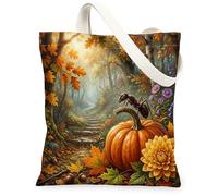 Borsa tote in tela con formiche autunnali e insetti per lo shopping, 33 x 38 cm, per vacanze, zucche, foresta, borsa della spesa riutilizzabile per donne, decorazione regalo con motivo autunnale da
