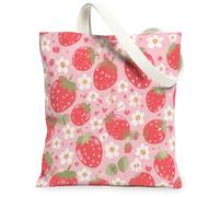 Borsa tote in tela con fragole da donna, con crisantemo giocosi e primaverili, pesca, lavabile, riutilizzabile, con grafica, idea per familiari, amici, colleghi, lettura di amori, 33 x 38 cm
