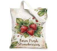 Borsa tote in tela con fragole da donna, rustica, foglie e bacche, colore rosso, lavabile, riutilizzabile, per shopping, brunch park, biblioteca, gite di un giorno, 33 x 38 cm