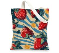 Borsa tote in tela con fragole, motivo fragola, borse della spesa riutilizzabili, leggere e lavabili, per palestra, viaggi, spiaggia, picnic, 33 x 38 cm