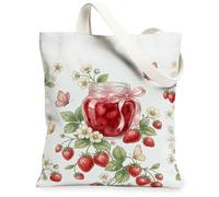Borsa tote in tela con fragole per le donne, primaverile fantasioso vaso farfalla primavera rosso lavabile riutilizzabile piccole borse tote idee per, Rosso, 13x15 Inch