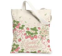 Borsa tote in tela con fragole per le donne, primaverile floreale con nastro floreale primaverile pesca lavabile riutilizzabile borse estetiche per Sh, Pesca, 13x15 Inch