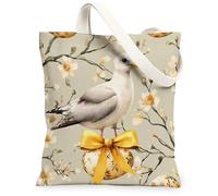 Borsa tote in tela con gabbiano pasquale, per lo shopping, 33 x 38 cm, con fiocchi e uova floreali, borsa della spesa riutilizzabile per donne, motivo da viaggio con animali, decorazione regalo