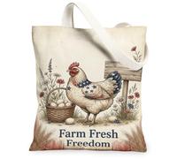 Borsa tote in tela con gallina da donna, cestino per uova rustico, estivo, beige, lavabile, riutilizzabile, idea per familiari, amici, colleghi, lettura di amori, 33 x 38 cm