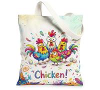 Borsa tote in tela con gallina, da donna, con uova di piume, primaverili, multicolore, lavabile, riutilizzabile, idea per familiari, amici, colleghi, lettura di amori, 33 x 38 cm