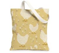 Borsa tote in tela con gallina da donna, rustica con fiori e erba estiva, lavabile, riutilizzabile, per tutti i giorni, idea per familiari, amici, colleghi, lettura di amori, 33 x 38 cm