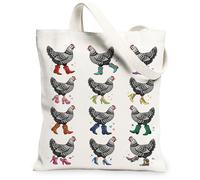 Borsa tote in tela con gallina per donne, stivali fantasiosi e giocosi stelle N/A nero lavabile riutilizzabile borse per la spesa idee per familiari, amici, colleghi, lettura di amori, 33 x 38 cm