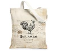 Borsa tote in tela con gallo da donna, vintage, rustica, con scritte N/a beige, lavabile, riutilizzabile, idea per familiari, amici, colleghi, lettura di amori, 33 x 38 cm