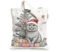 Borsa tote in tela con gatti britannici a pelo corto per lo shopping, 33 x 38 cm, regalo per albero di Natale, borsa della spesa riutilizzabile per donne, lavoro con animali domestici, motivo da