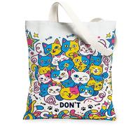 Borsa tote in tela con gatti, da donna, allegra e fantasiosa con stelle, turbini, nessuna gialla, lavabile, riutilizzabile, ideale per tutti i giorni, Giallo, 13x15 Inch