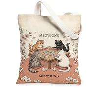 Borsa tote in tela con gatti, da donna, con fiori allegri e fantasiosi, da tavolo da gioco, nessuna pesca morbida, lavabile, riutilizzabile, idea per familiari, amici, colleghi, lettura di amori, 33 x