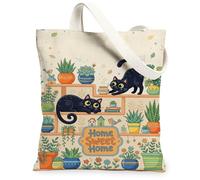 Borsa tote in tela con gatti per donne, accogliente, fantasiosa, piante e vasi nessuno verde, lavabile, riutilizzabile, borsa tote per mercato, ideale per shopping, viaggi, ufficio, biblioteca, casual