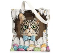 Borsa tote in tela con gatto abissino primaverile pasquale, per lo shopping, 33 x 38 cm, divertente uova rustiche, gattino, riutilizzabile, stampa della spesa, borsa per donne, casa colonica, spiaggia