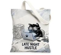 Borsa tote in tela con gatto da donna, casual, fantasiosa, per computer portatile, nessuna nera, lavabile, riutilizzabile, con grafica, idea per viaggi, attività all'aperto, giornata lavorativa