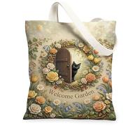 Borsa tote in tela con gatto da donna, fantasiosa primavera fiore porta primavera giallo lavabile riutilizzabile mercato tote idee per familiari, amici, colleghi, lettura amori, 33 x 38 cm