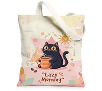 Borsa tote in tela con gatto, da donna, giocoso fantasioso caffè sole primavera pastello pesca lavabile riutilizzabile borsa tote per tutti i giorni idee per familiari, amici, colleghi, lettura amori