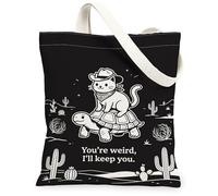 Borsa tote in tela con gatto, da donna, simpatica tartaruga e cactus nessuno nero, lavabile, riutilizzabile, piccola borsa tote idea per shopping, viaggi, ufficio, biblioteca, casual, 33 x 38 cm