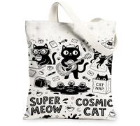 Borsa tote in tela con gatto per donne, divertente chitarra fantasiosa caffè N/a nero lavabile riutilizzabile mercato tote idee per patatine fritte familiari, nero, 13x15 Inch