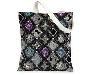 Borsa tote in tela con gemme da donna, elegante chic con diamanti floreali nessuno nero, lavabile, riutilizzabile, borsa tote con grafica, idea per viaggi, attività all'aperto, giornata lavorativa