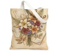 Borsa tote in tela con gigli per donne, botanica vintage rose viola primavera terrosa terrosa lavabile riutilizzabile borsa tote estetica idee, Terroso, 13x15 Inch