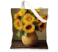 Borsa tote in tela con girasole, motivo floreale artistico, riutilizzabili, borse per la spesa, leggere e lavabili, per palestra, viaggi, spiaggia, picnic, 33 x 38 cm
