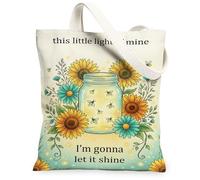 Borsa tote in tela con girasole per donne, estiva, fantasiosa barattolo di muratore, api, colore giallo, lavabile, riutilizzabile, estetica, idea per viaggi all'aperto, giornata lavorativa, lettura