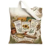 Borsa tote in tela con girasole, piccola borsa da giardino rustica lavanda timo primavera verde piccola 33 x 38 cm, Verde, 13x15 Inch