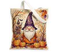 Borsa tote in tela con gnomo da donna, fantasiosa zucche festive, casa stregata, Halloween, arancione, borsa tote per tutti i giorni, per shopping, brunch park, biblioteca, gite di un giorno, 33 x 38