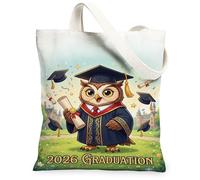 Borsa tote in tela con gufo, da donna, con cappellino per laurea, diploma, laurea, blu, lavabile, riutilizzabile, borsa tote, Blu, 13x15 Inch