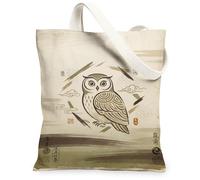 Borsa tote in tela con gufo, da donna, con nuvole minimaliste asiatiche, in bambù, nessuna beige, lavabile, riutilizzabile, idea per familiari, amici, colleghi, lettura di amori, 33 x 38 cm