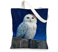 Borsa tote in tela con gufo, design artistico con gufo, borsa per la spesa riutilizzabile, ecologica, stile vintage, leggera, lavabile, per palestra, viaggi, spiaggia, picnic, 33 x 38 cm